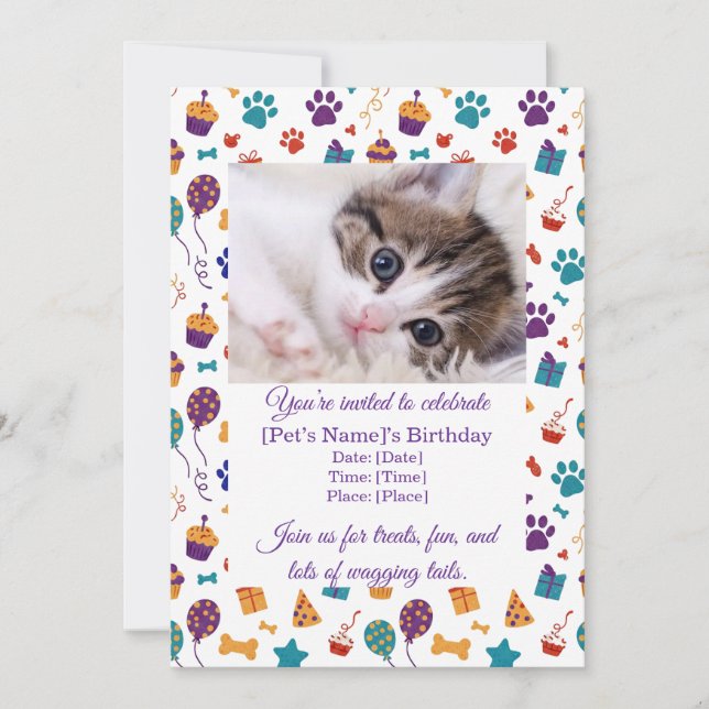Convite Customizable Pet Birthday Party Invitation (Frente)