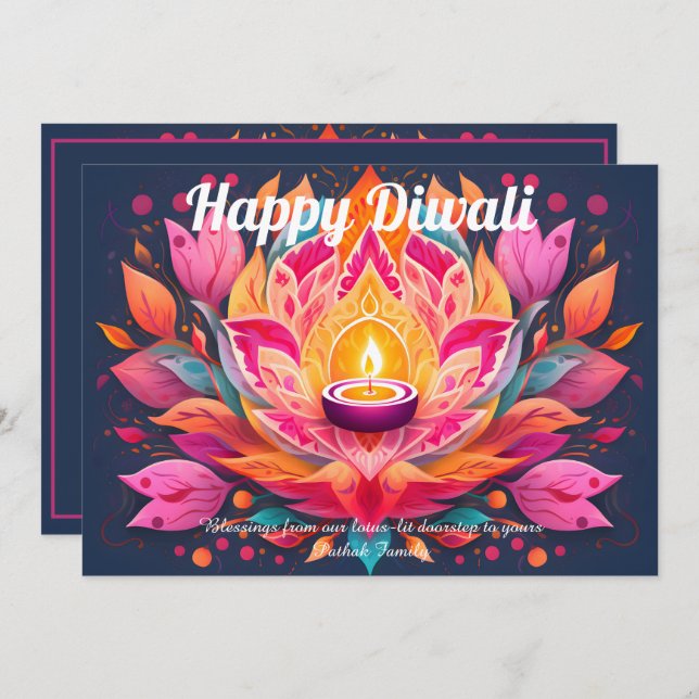 Convite Customizable Petals Aglow Diwali Card (Frente/Verso)