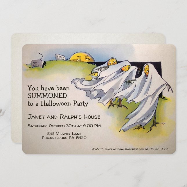 Convite Customizable Retro Spooky Halloween Invitation (Frente/Verso)