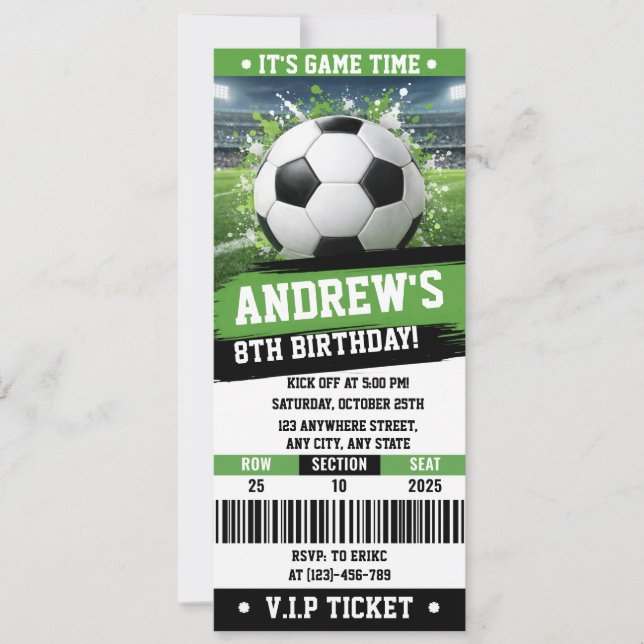 Convite Customizable Soccer Printable Ticket Birthday (Frente)