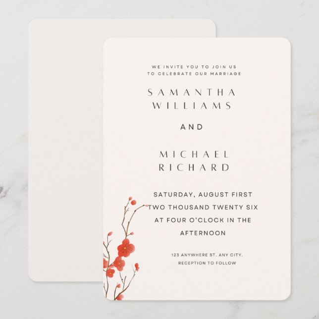 Convite Customizable Watercolor Floral Minimalist Marriage (Frente/Verso)