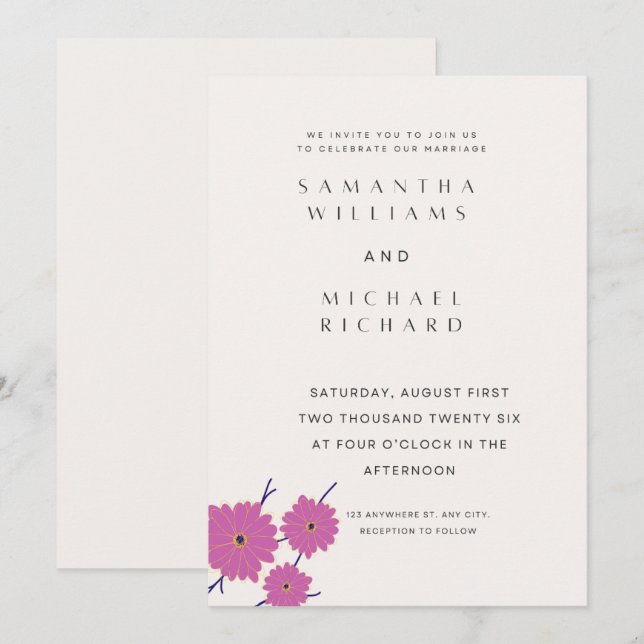 Convite Customizable Watercolor Floral Minimalist Marriage (Frente/Verso)