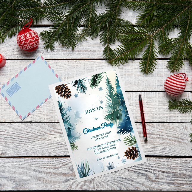 Convite Customizable Watercolor Pine Trees Christmas (Criador carregado)
