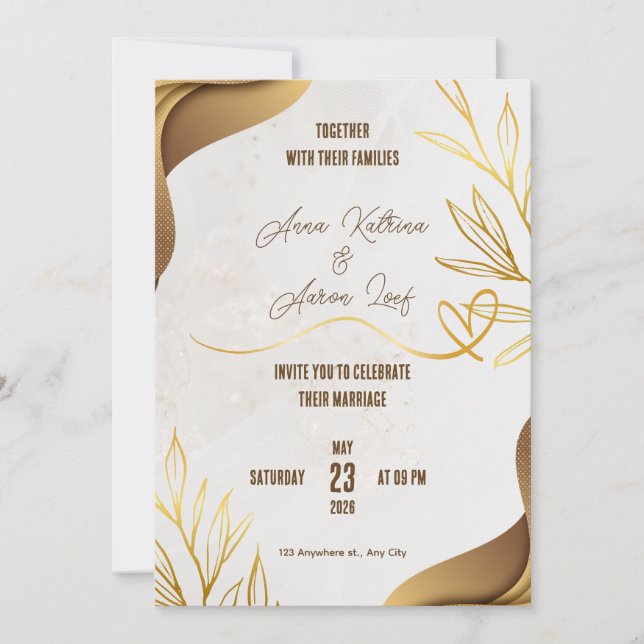 Convite Customized Gold Wedding Party Invitation Card (Frente)