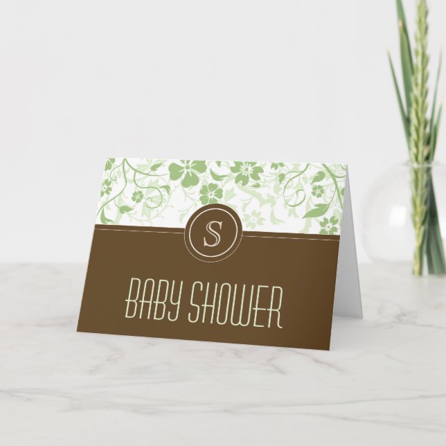 Convite Customized Monogram Baby Shower Invitation Green (Frente)