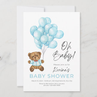 CONVITE CUTA AZUL OH BEBÊ TEDDY BEAR E BALÕES