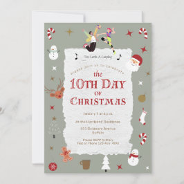 Convite Cute 10th Day of Christmas Mid-Century Retro Xmas
