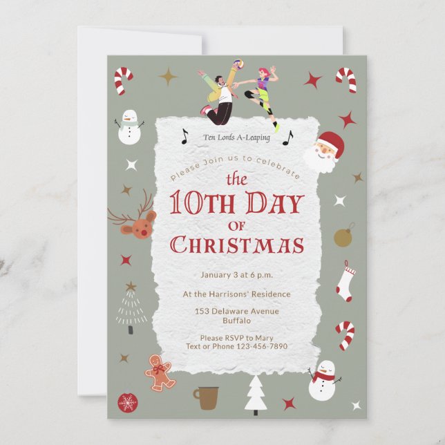 Convite Cute 10th Day of Christmas Mid-Century Retro Xmas (Frente)