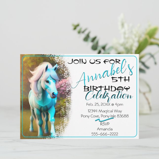 Convite Cute 3D Spirit Pony 25 Aniversário (Em pé/Frente)