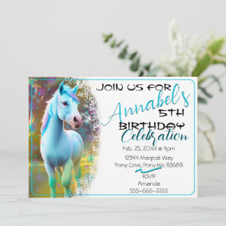 Convite Cute 3D Spirit Pony 28 Aniversário