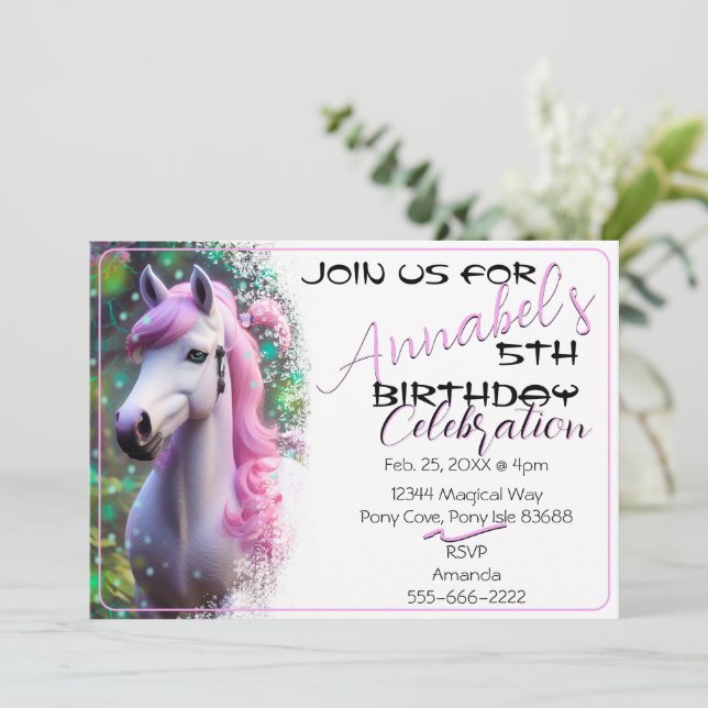 Convite Cute 3D Spirit Pony 31 Aniversário (Em pé/Frente)