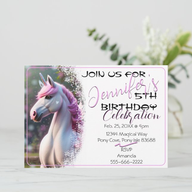 Convite Cute 3D Spirit Pony 32 Aniversário (Em pé/Frente)