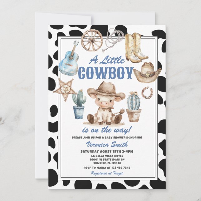 Convite Cute A Little Cowboy Baby Shower Western Party (Frente)