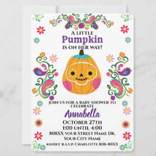 Convite Cute Abóbora de Crânio de Açúcar Halloween Baby Sh