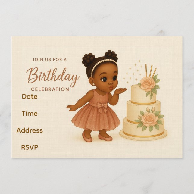 Convite Cute African-American Chibi Girl Birthday Invite (Frente)