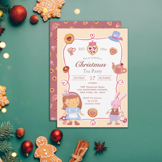 Convite Cute Alice' Creamy Christmas Tea Party Invitation (Criador carregado)