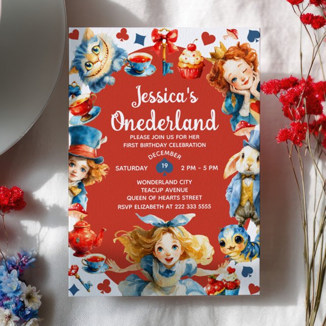 Convite  Cute Alice in ONEDERLAND 1st Birthday Tea Party (Criador carregado)