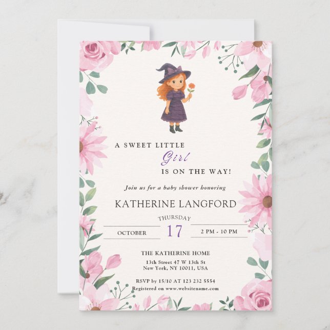 Convite Cute Angel on the Way Halloween Baby Shower (Frente)