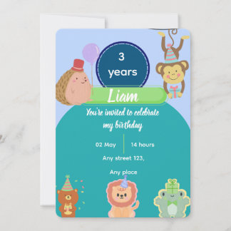 Convite Cute Animal 3rd Birthday for Boys Editable