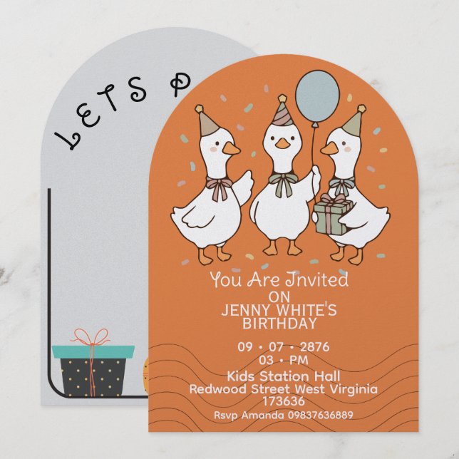 Convite Cute Animal | Ducks Birthday Invitation  (Frente/Verso)