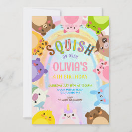 Convite Cute Animals Squish On Over rainbow Birthday