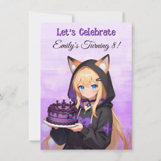 Convite Cute Anime Girl and Dragon Girl's Birthday Party