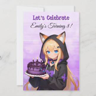 Convite Cute Anime Girl and Dragon Girl's Birthday Party