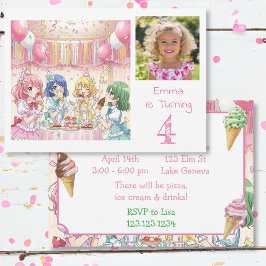 Convite Cute Anime Girl's Ice Cream Birthday Party Photo