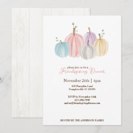 Convite Cute Aquarela Abóboras Pastel Dia de Ação de Graça