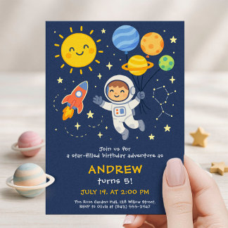 Convite Cute Astronaut Kids Birthday Card