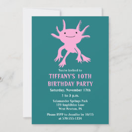 Convite Cute Axolotl Pink Salamander Birthday Party