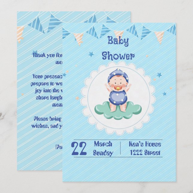 Convite Cute Baby Boy Party Invitation  (Frente/Verso)