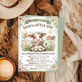 Convite Cute Baby Cow Floral Farmhouse Baby Shower