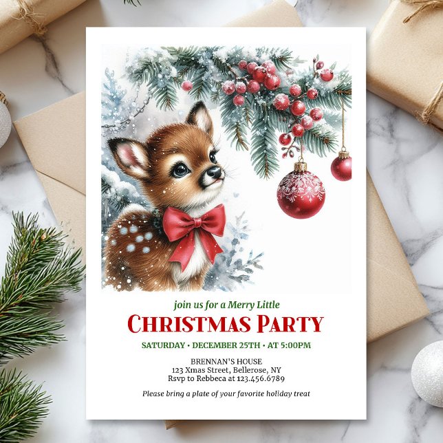Convite Cute baby deer Christmas kids invitation printable (Cute baby deer Christmas kids invitation printable card)