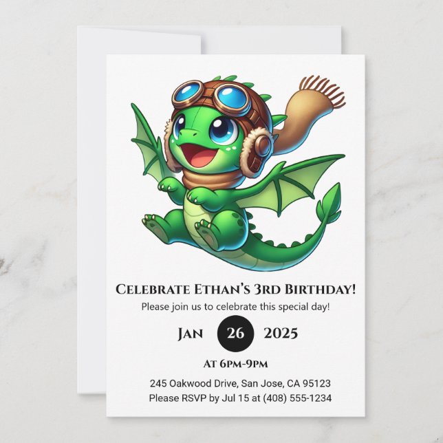 Convite Cute Baby Dragon Birthday (Frente)