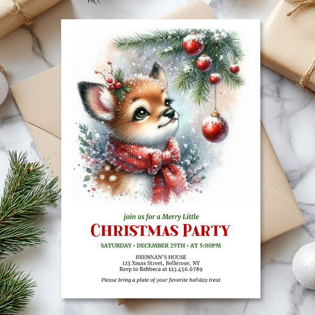 Convite Cute baby fawn wintery scene watercolor editable  (Cute baby fawn wintery scene watercolor editable invites)