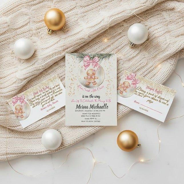 Convite  cute baby Gingerbread in Christmas Bauble  (Criador carregado)