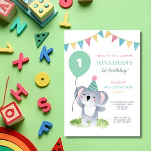 Convite Cute Baby Koala Bandeira Bandeira Bandeira Anivers