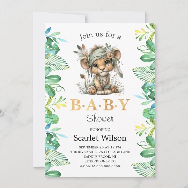 Convite Cute Baby Lion Baby Shower Invitation (Frente)