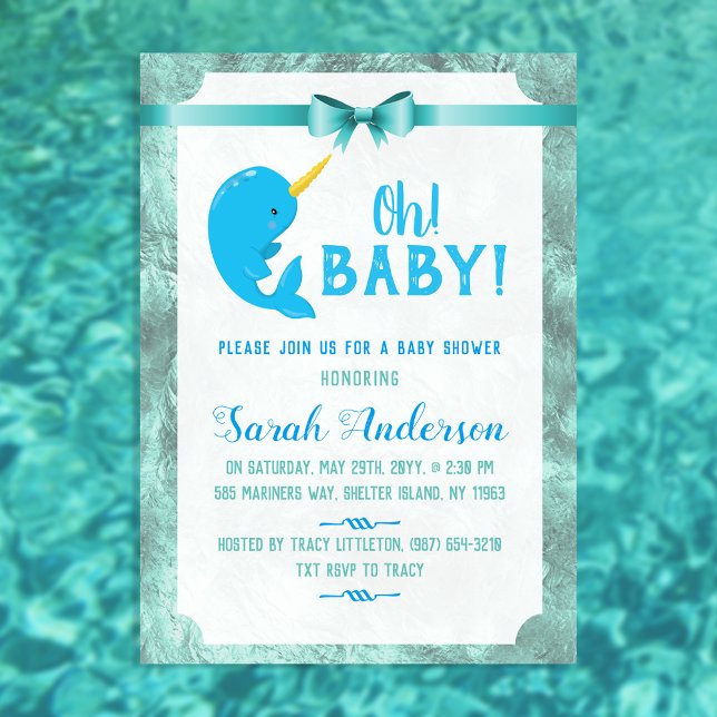 Convite Cute Baby Narwhal Baby Shower (Criador carregado)