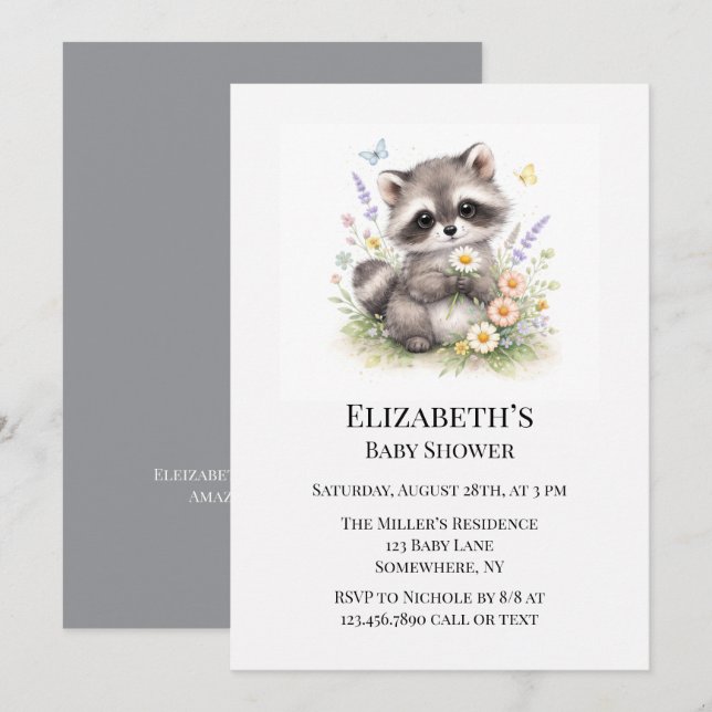 Convite Cute Baby Raccoon Baby Shower (Frente/Verso)