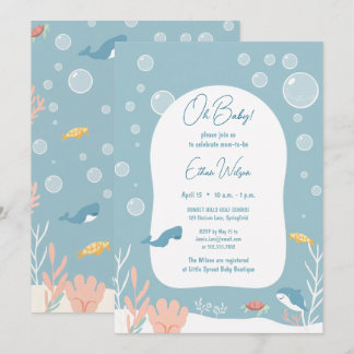Convite Cute Baby Shower Boy Aqua Fish Park Adorable Oce