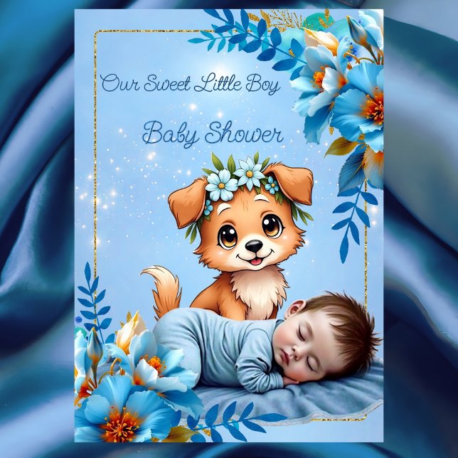 Convite Cute Baby Shower Boy Blue Little Puppy Dog (Criador carregado)