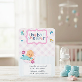 Convite Cute Baby Shower Invitation Template - Blue & Pink