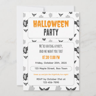 Convite Cute Bat and Ghost Halloween Invitation.