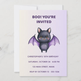 Convite Cute Bat Halloween Birthday Invitation | Kids