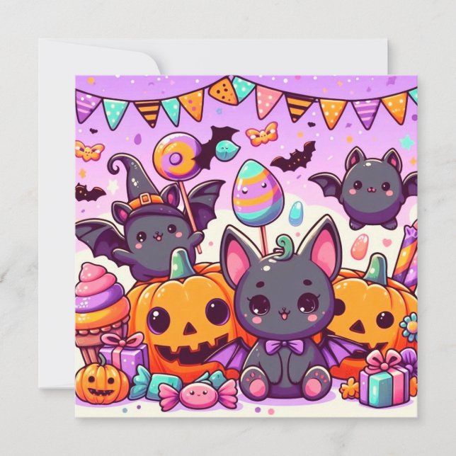 Convite Cute bats halloween party (Frente)