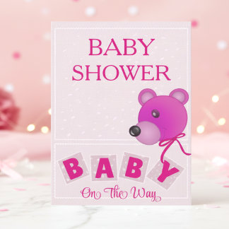 Convite Cute Bear Bright Pink Baby Shower Invitation