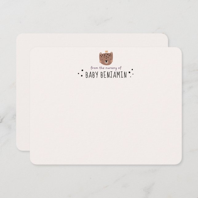 Convite Cute Bear Crown Baby Boy Nursery Note Card (Frente/Verso)