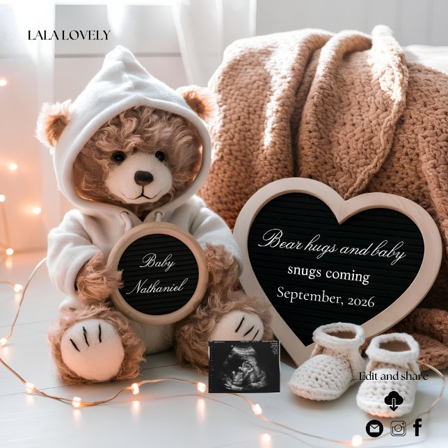 Convite Cute Bear Gender Neutral Baby Announcement (Criador carregado)
